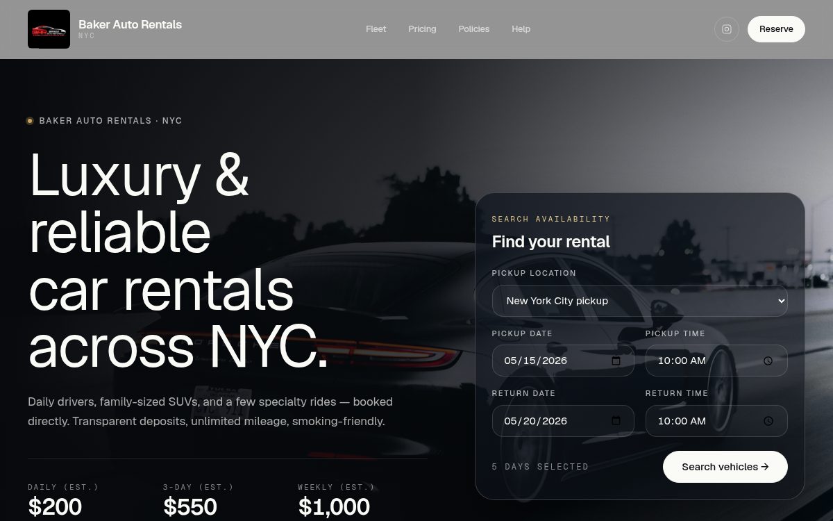 Baker Auto Rentals — NYC luxury rental site