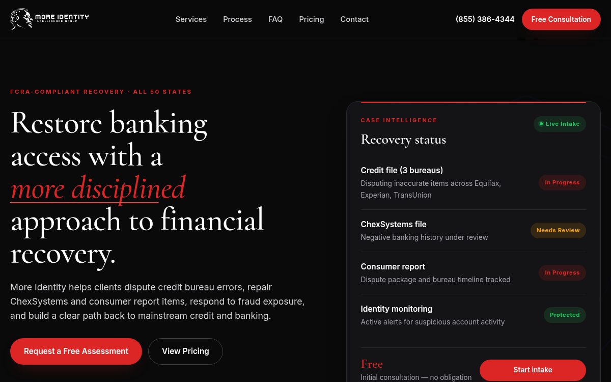 More Identity Intelligence — credit recovery website